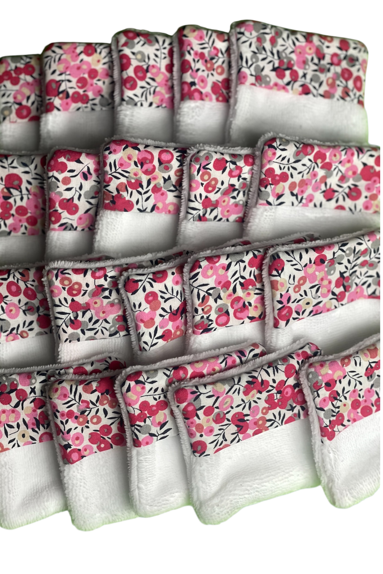 20 lingettes en double bambou lavable et coton motif fleurs rouges moonlac