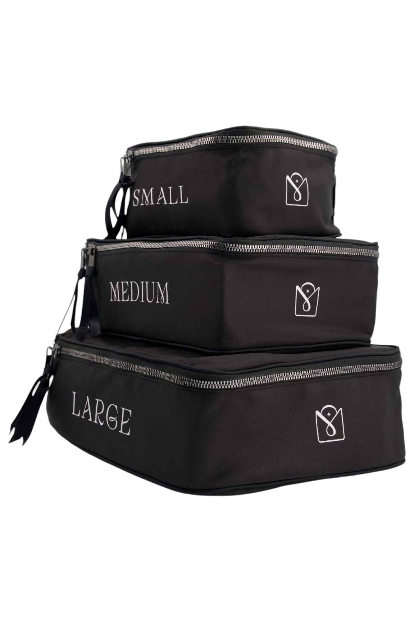 3 organisateurs valise couleur noire vue de profil moonlac pour valise cabine