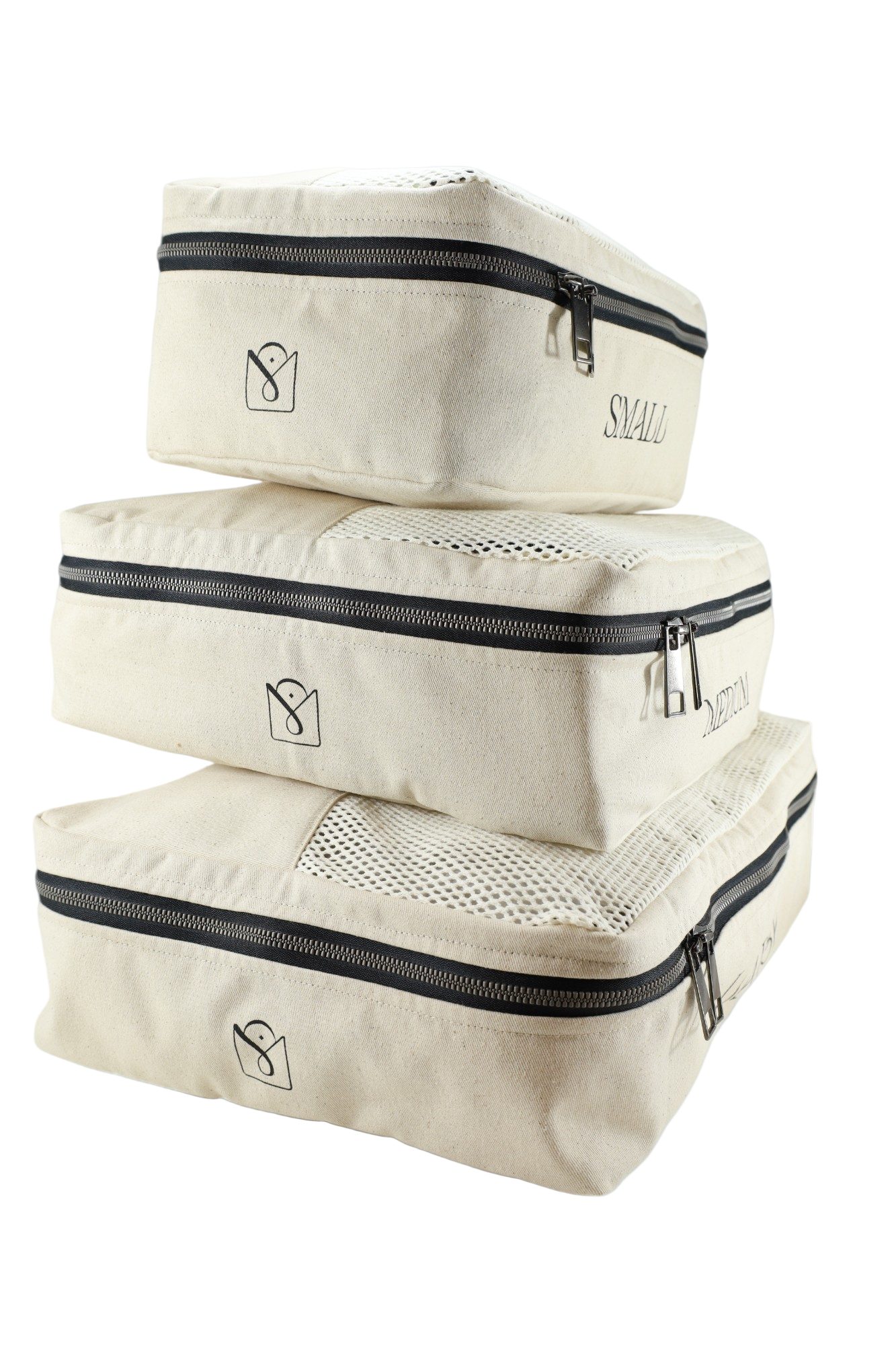 Set de trois cubes pour ranger les vêtements dans la valise profil moonlac