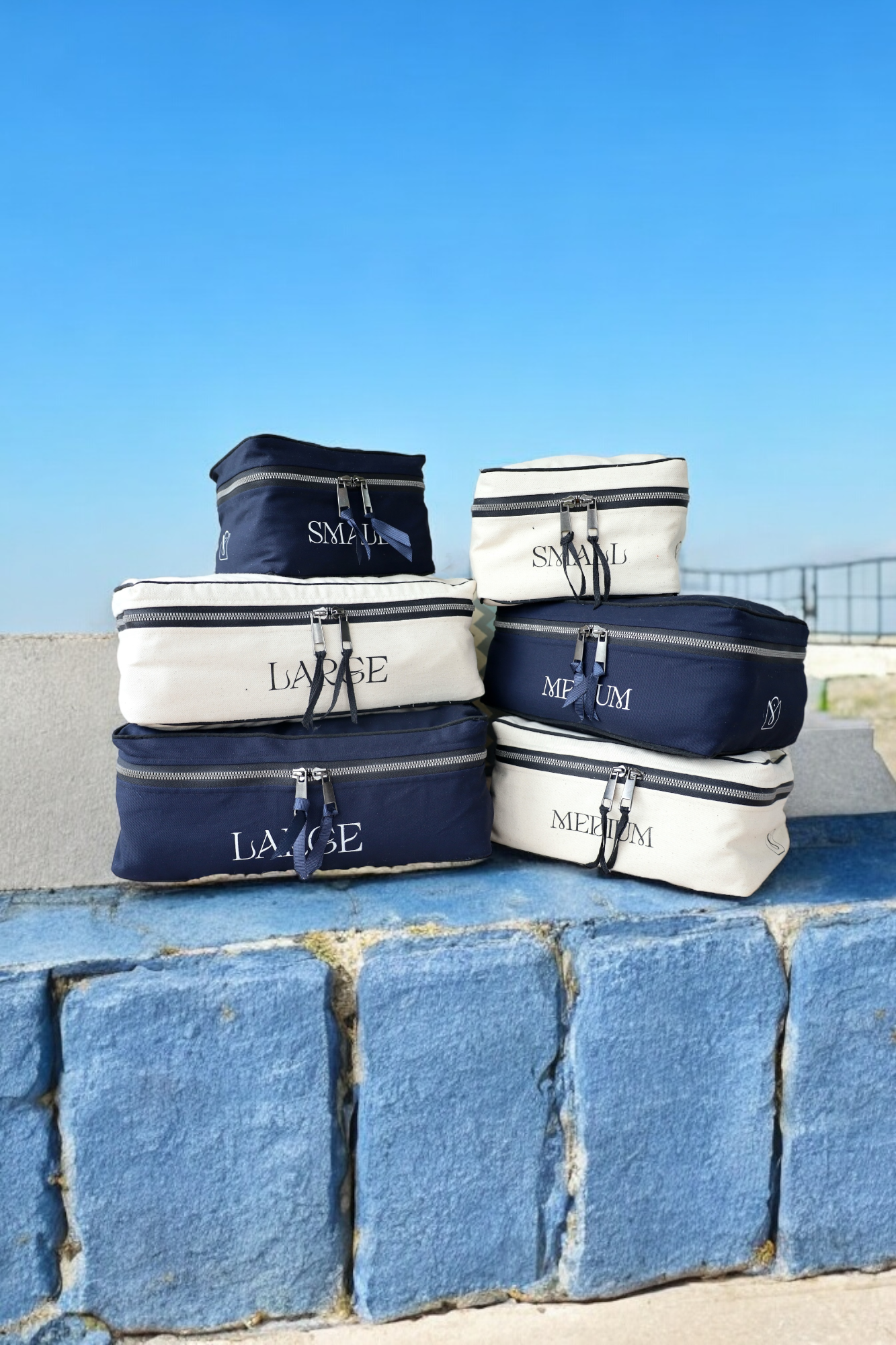 ensemble organisateurs de valise bleu et écru moonlac