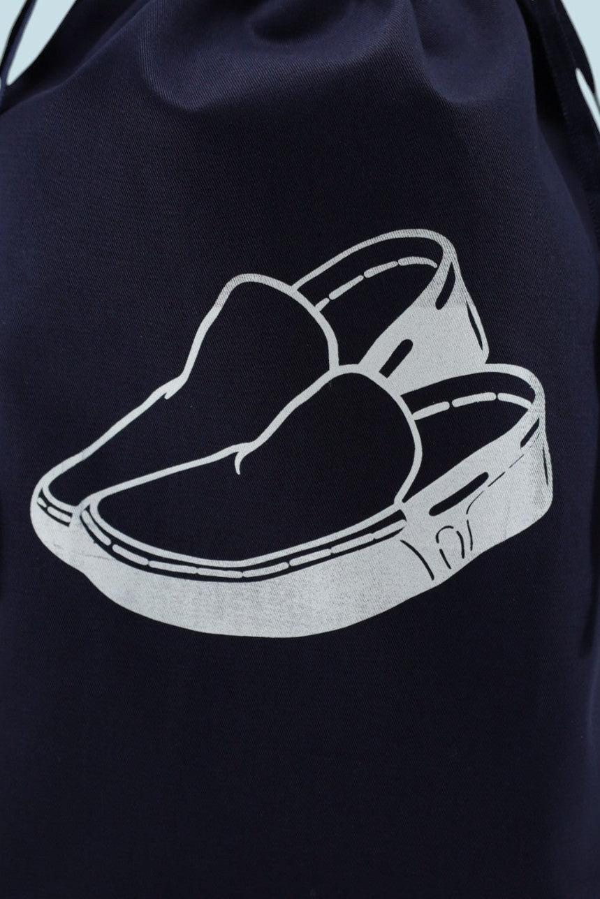 Sac à chaussures de voyage Moonlac bleu marine en coton, sérigraphié chaussures d'été homme, cordons ton sur ton, sac de voyage élégant