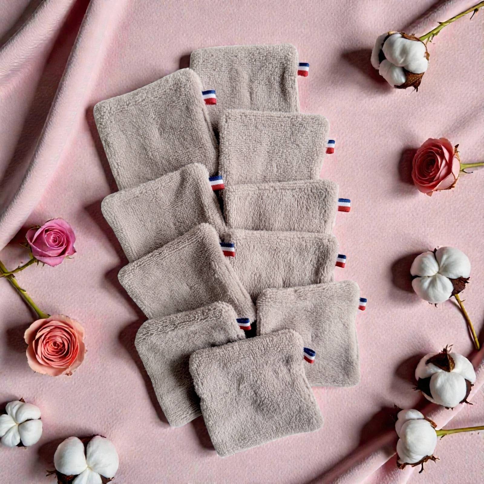 Lot de 10 cotons démaquillants lavables vieux rose en double éponge bambou doux pour le visage et les soins bébé Moonlac