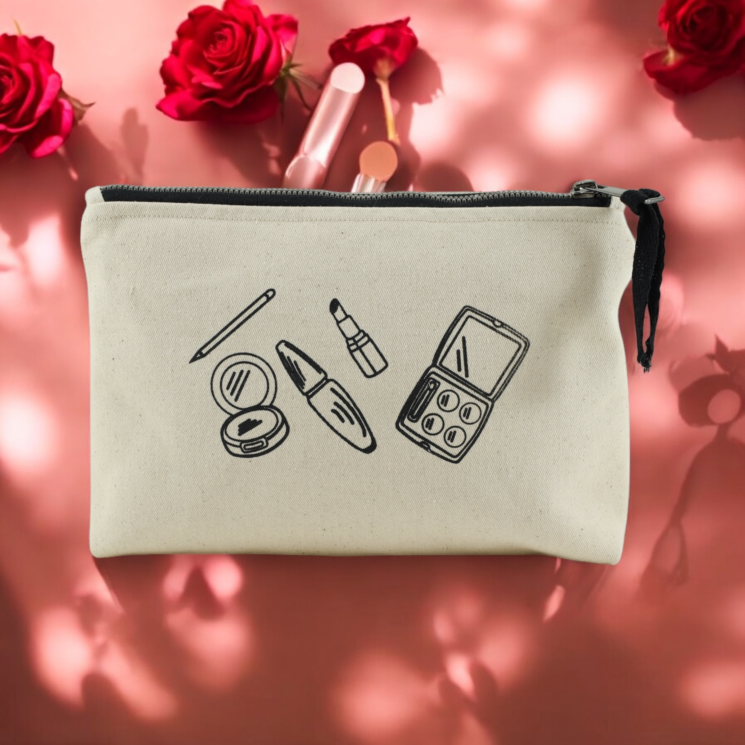 Large pochette Moonlac écrue pour le maquillage en coton écrue