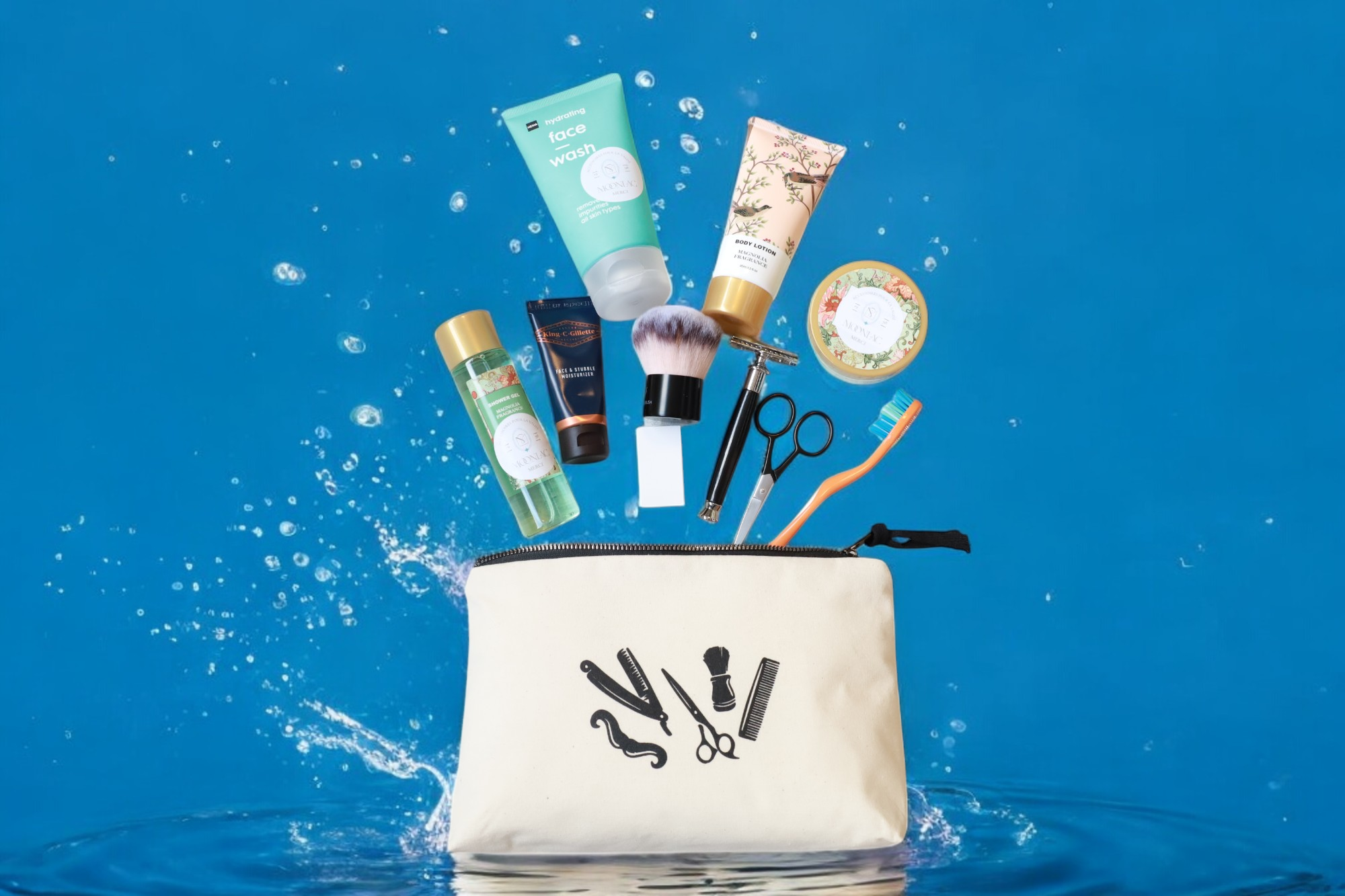 Grande pochette écru pour le nécessaire à barbe et rasage homme moonlac