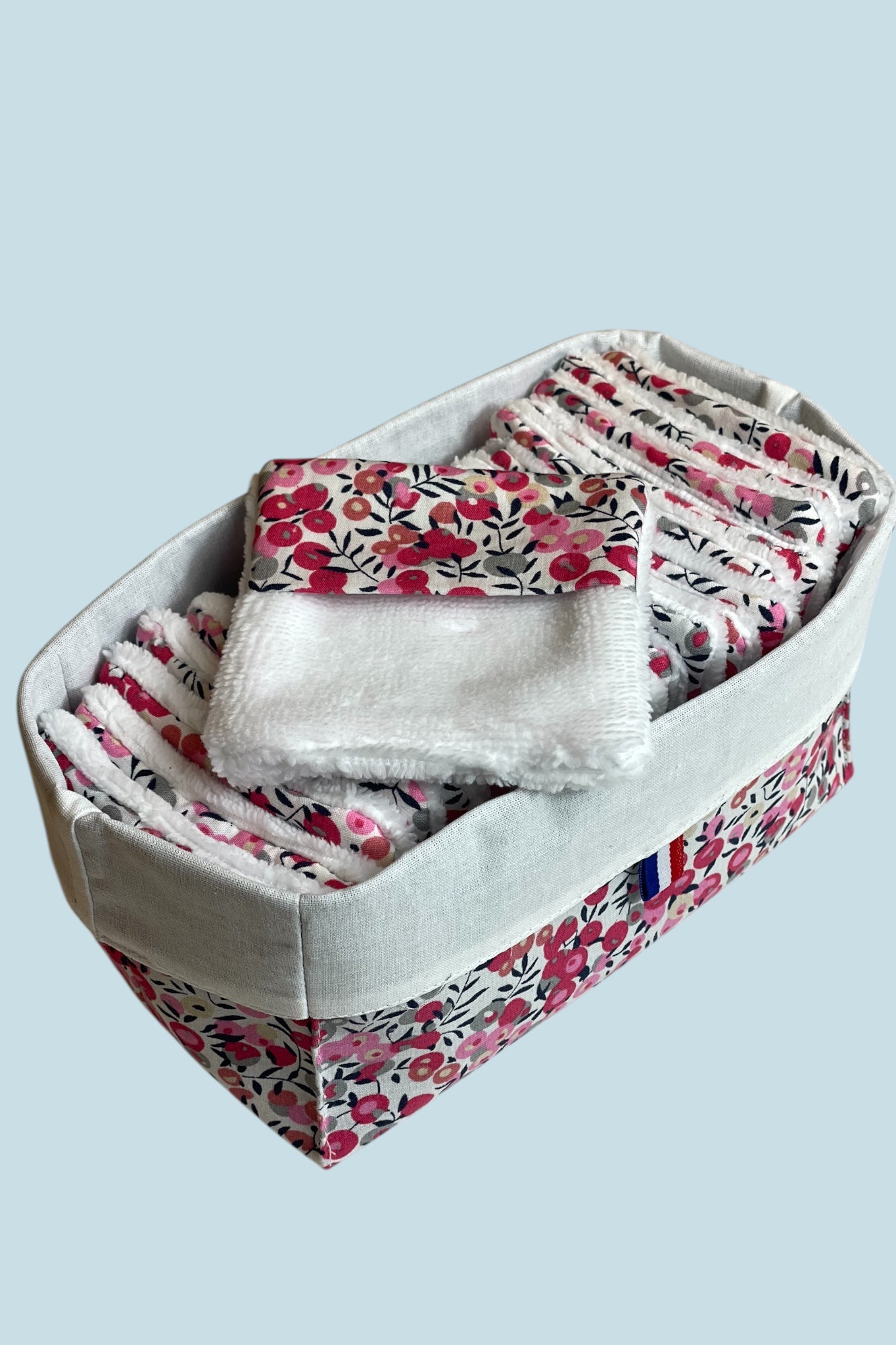 20 lingettes double bambou lavables motifs fleurs rouges moonlac