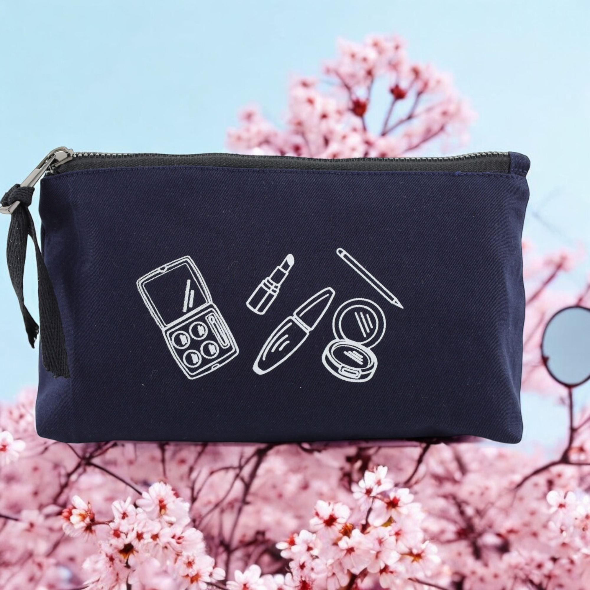 Pochette pour le maquillage pochette small bleu marine sérigrapiée Moonlac