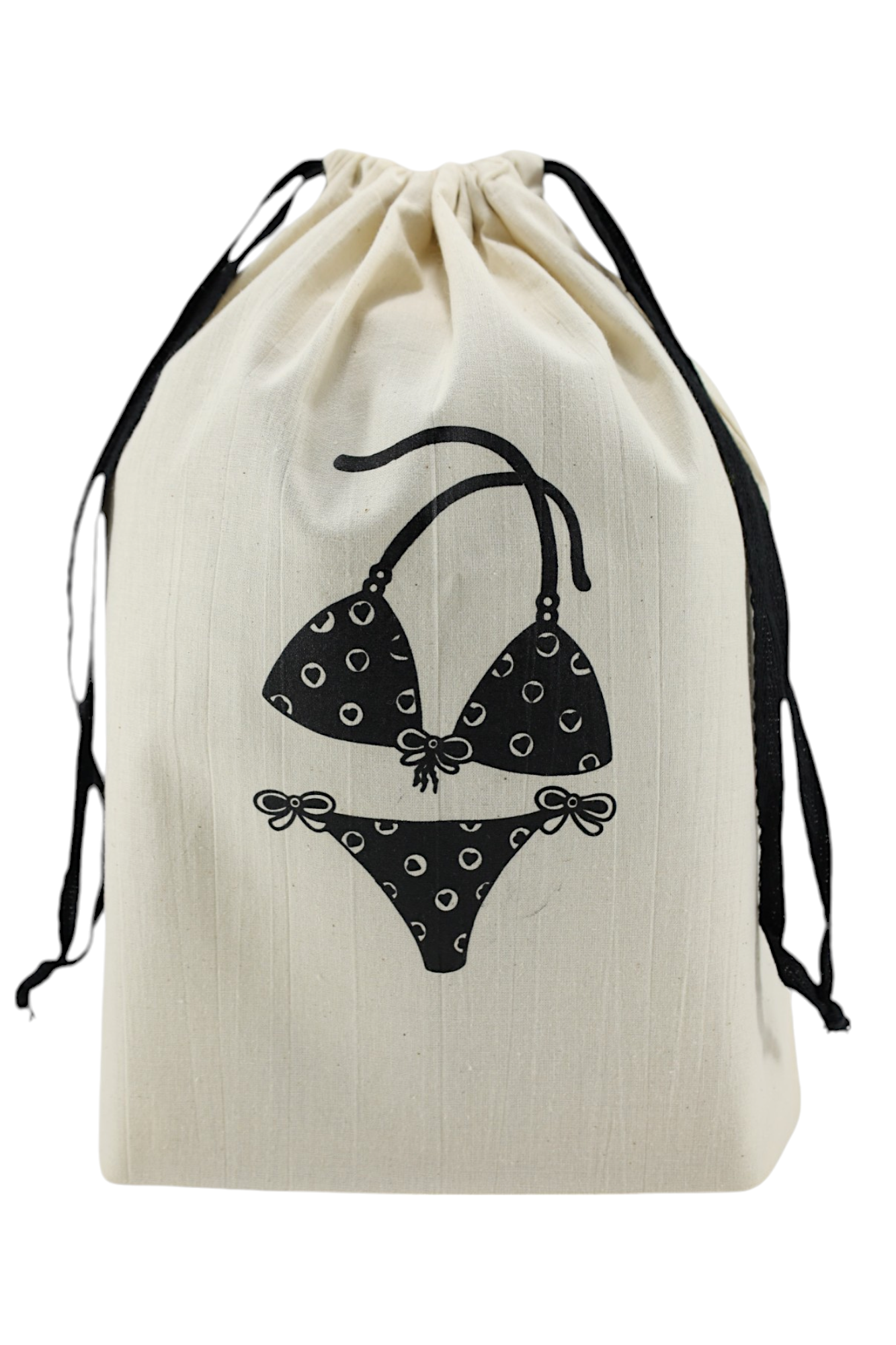 Pochon écru Moonlac avec dessin de maillot de bain deux pièces – rangement chic et pratique pour les bikinis femme