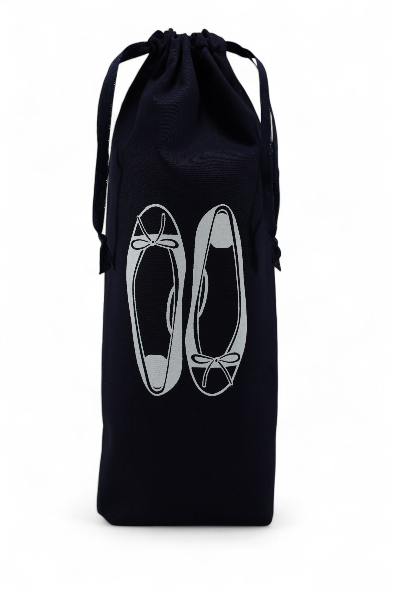 Pochon bleu marine Moonlac avec dessin de ballerines – rangement élégant pour chaussures plates, idéal pour les voyages ou le quotidien.