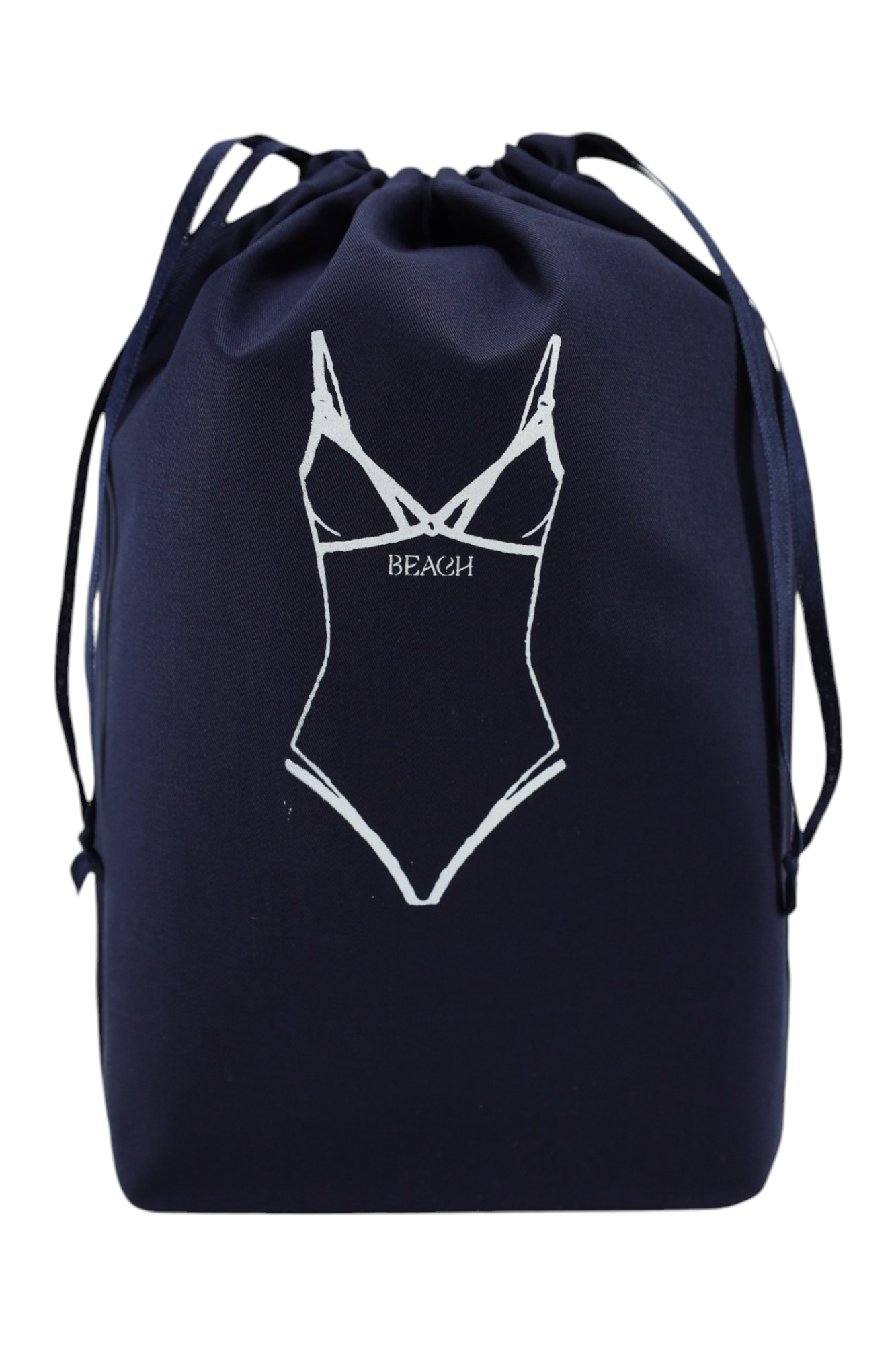 Pochon bleu marine Moonlac avec dessin de maillot de bain une pièce – rangement élégant pour la plage, la piscine ou la valise.
