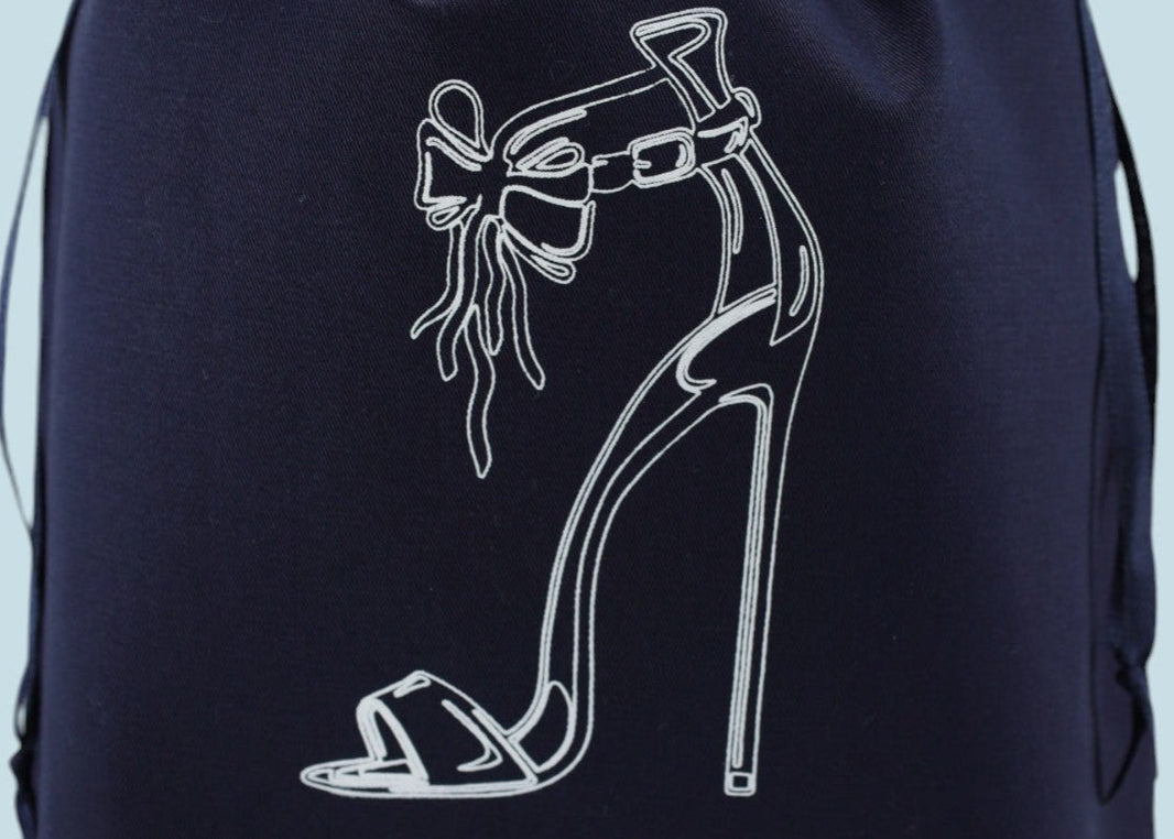 Sac chaussures bleu marine pour chaussures à talons avec sérigraphie blanche – MOONLAC