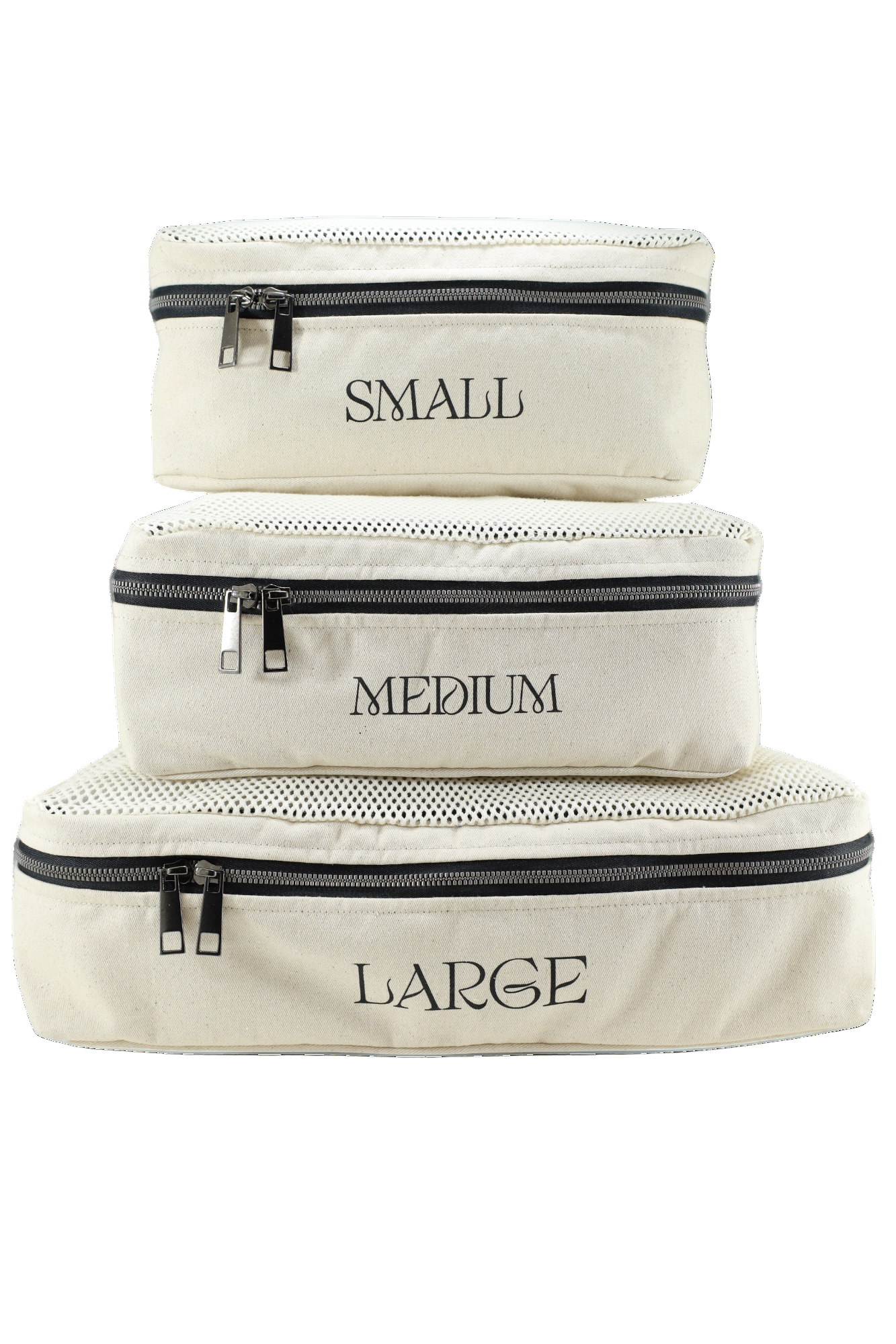 Organisateurs de voyage en coton ecru set de 3 pièces moonlac pour valise et une bonne organisation pour le voyage