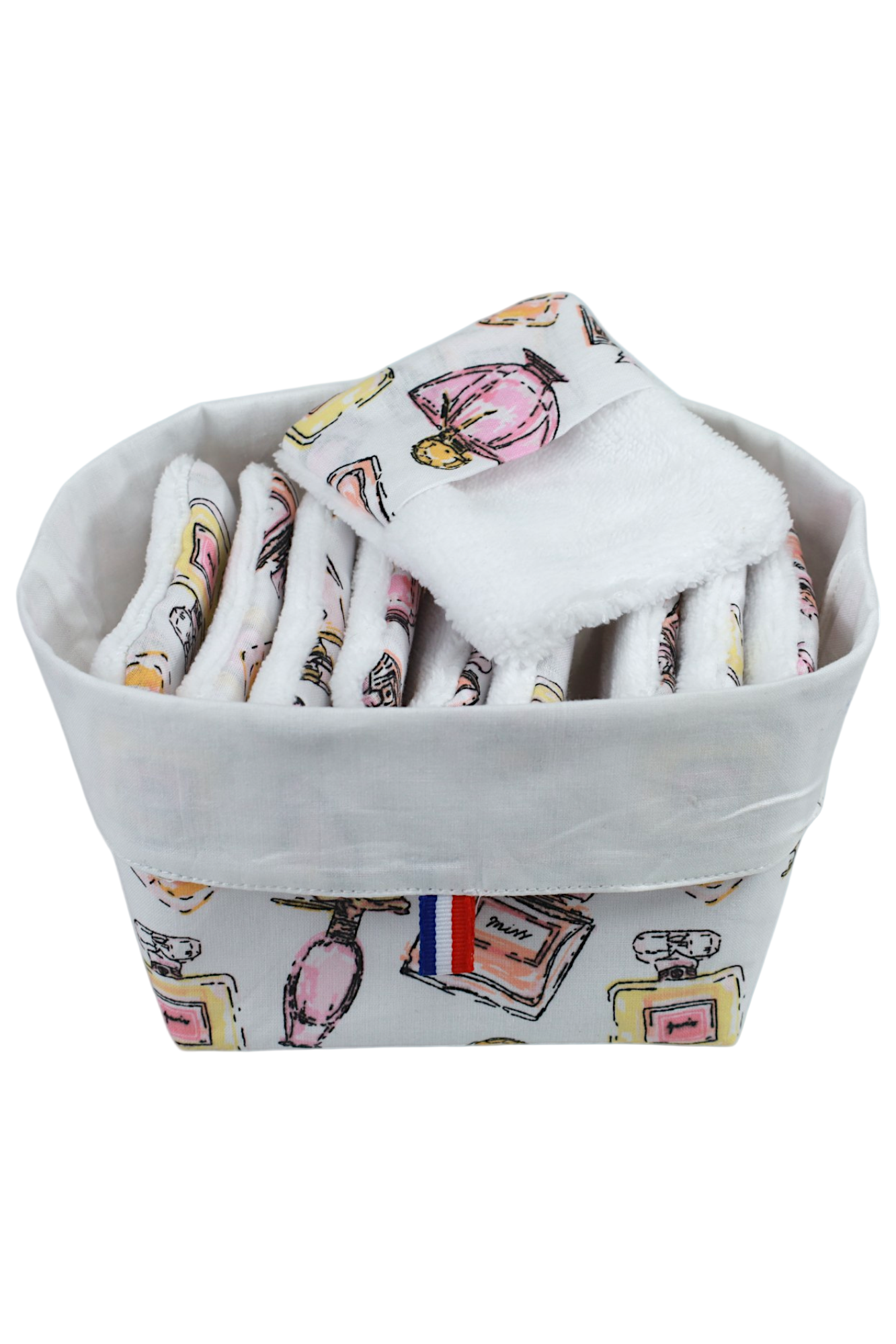 10 lingettes lavables double bambou avec panier motif parfum moonlac