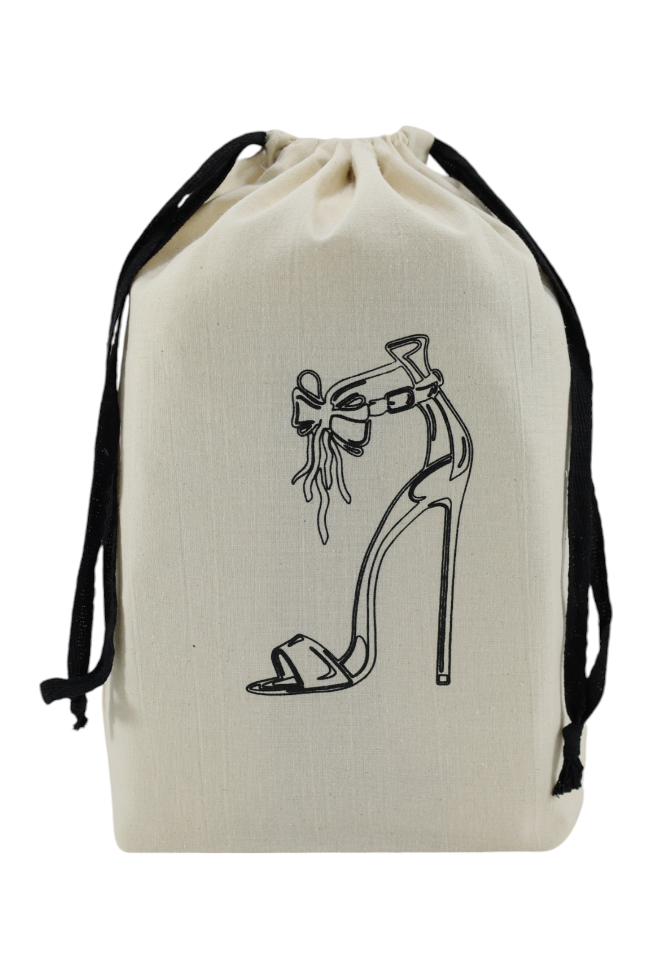 Pochon écru Moonlac avec dessin de sandales à talons – rangement élégant pour chaussures femme en voyage