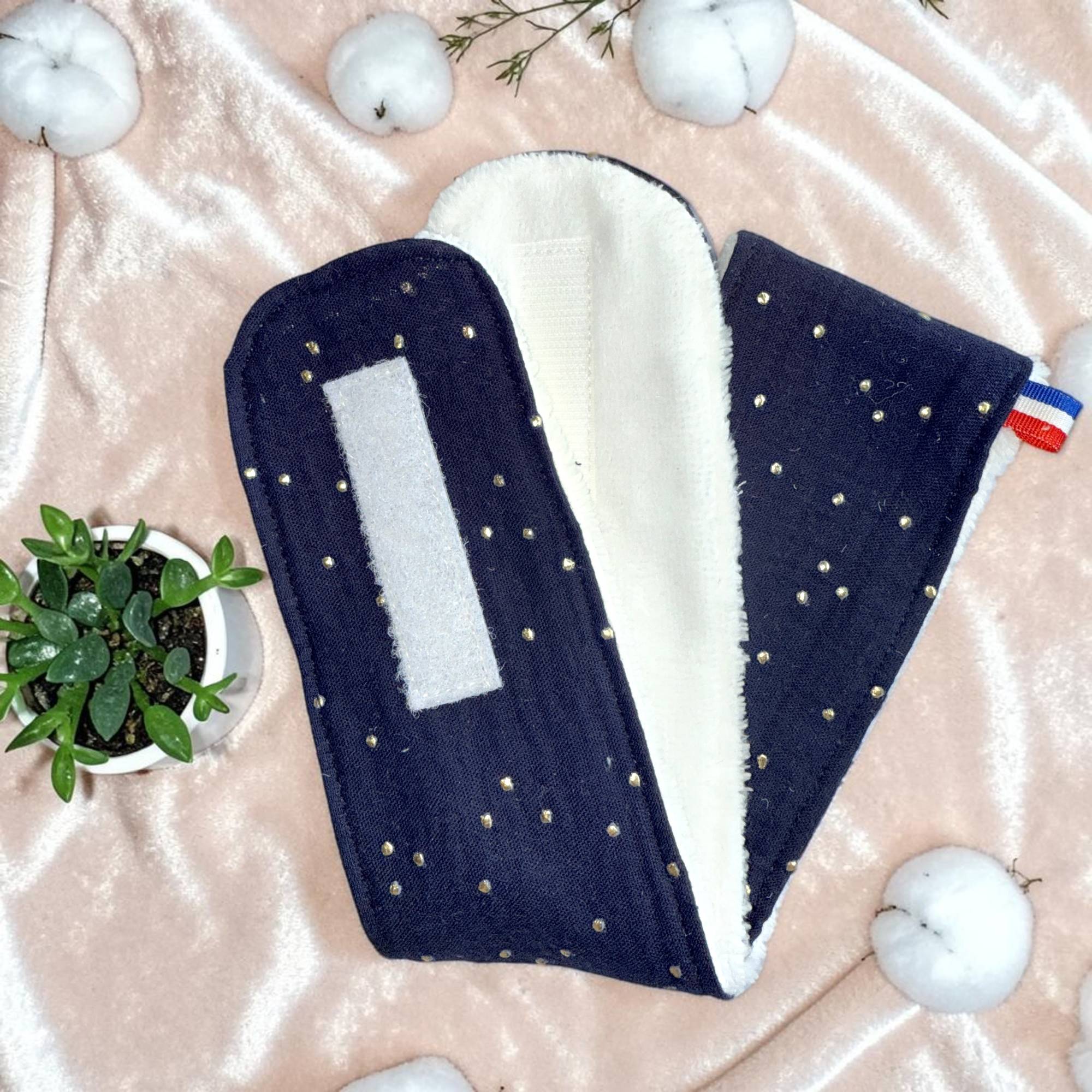 bandeau cheveux demaquillage en bambou et double gaz bleu marine Moonlac