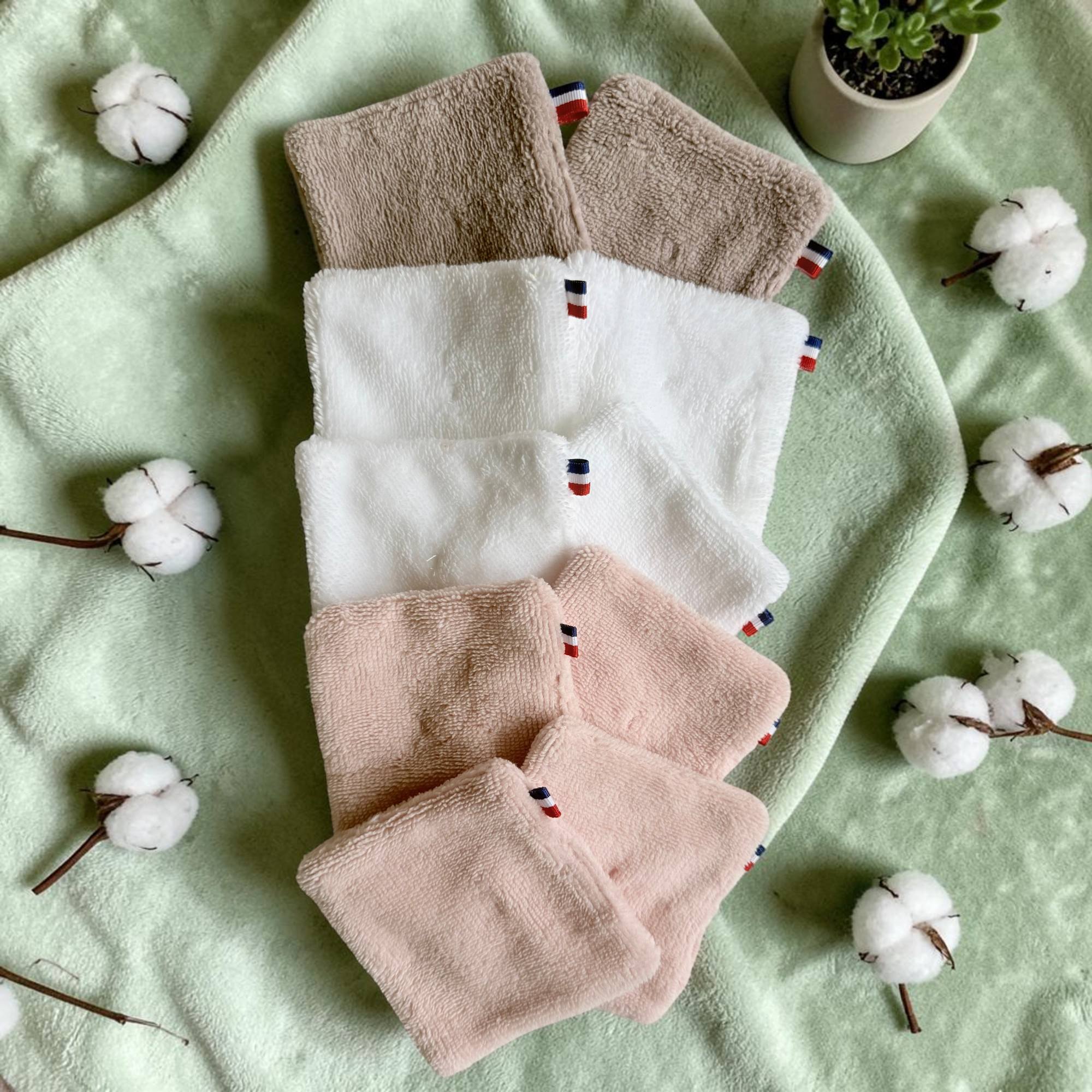 Lot 10 lingettes démaquillantes lavables bambou blanc rose parme Moonlac.S'emmène aussi en voyage sans ajouter de poids à la valise