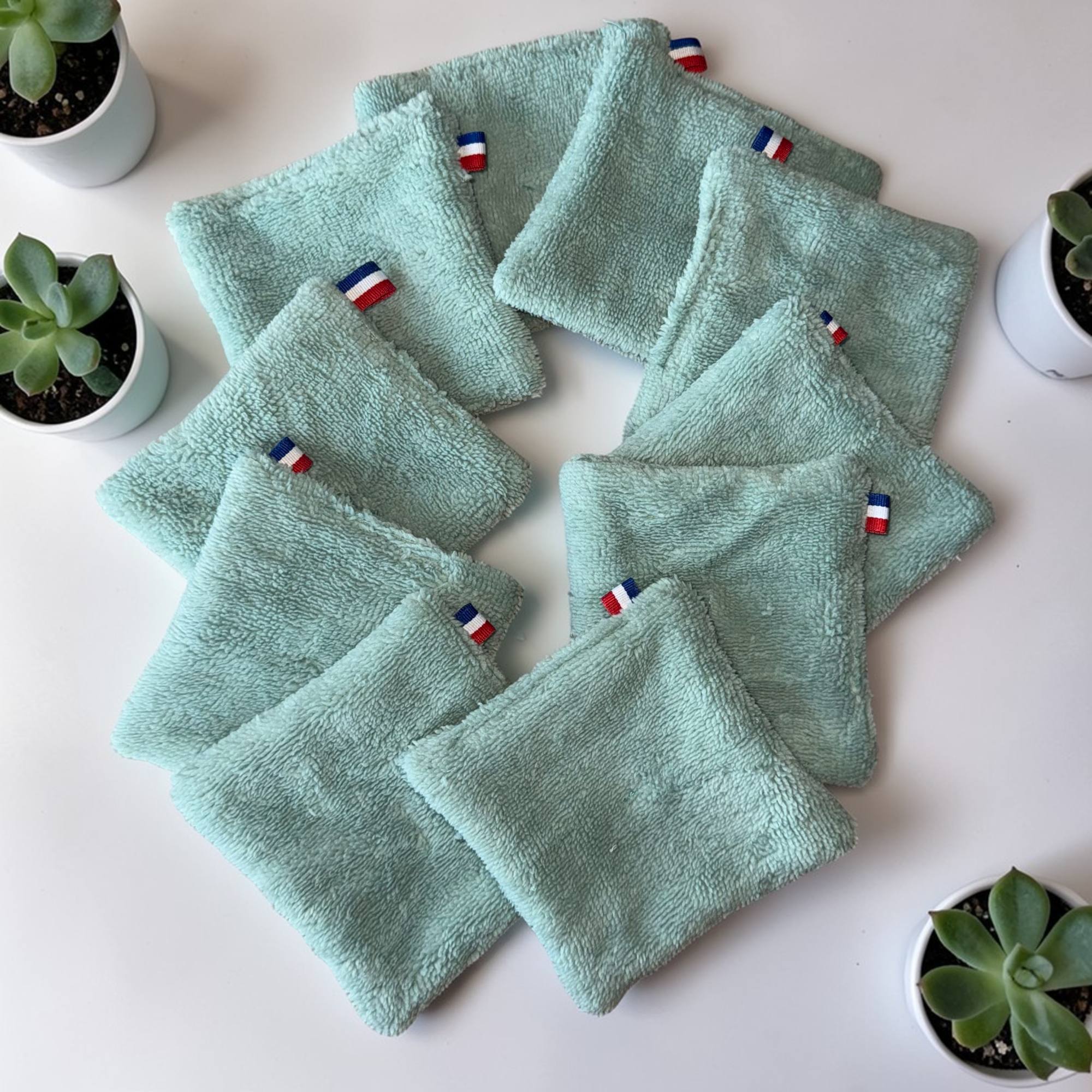 Lot de 10 cotons démaquillants lavables vert doux en éponge de bambou Moonlac pour la maison ou le voyage