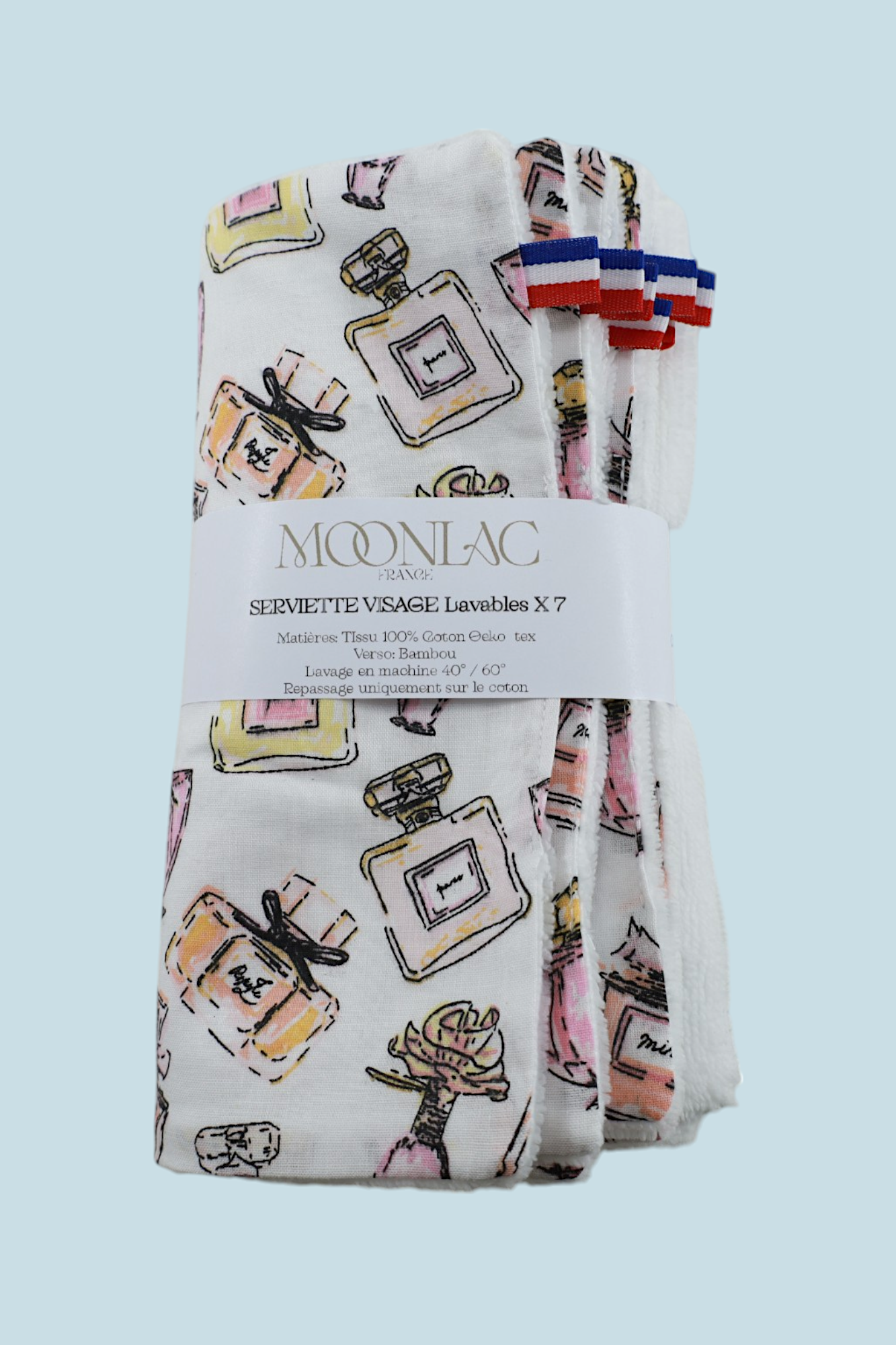 lot de 7 serviettes en bambou pour le visage Made In France Moonlac