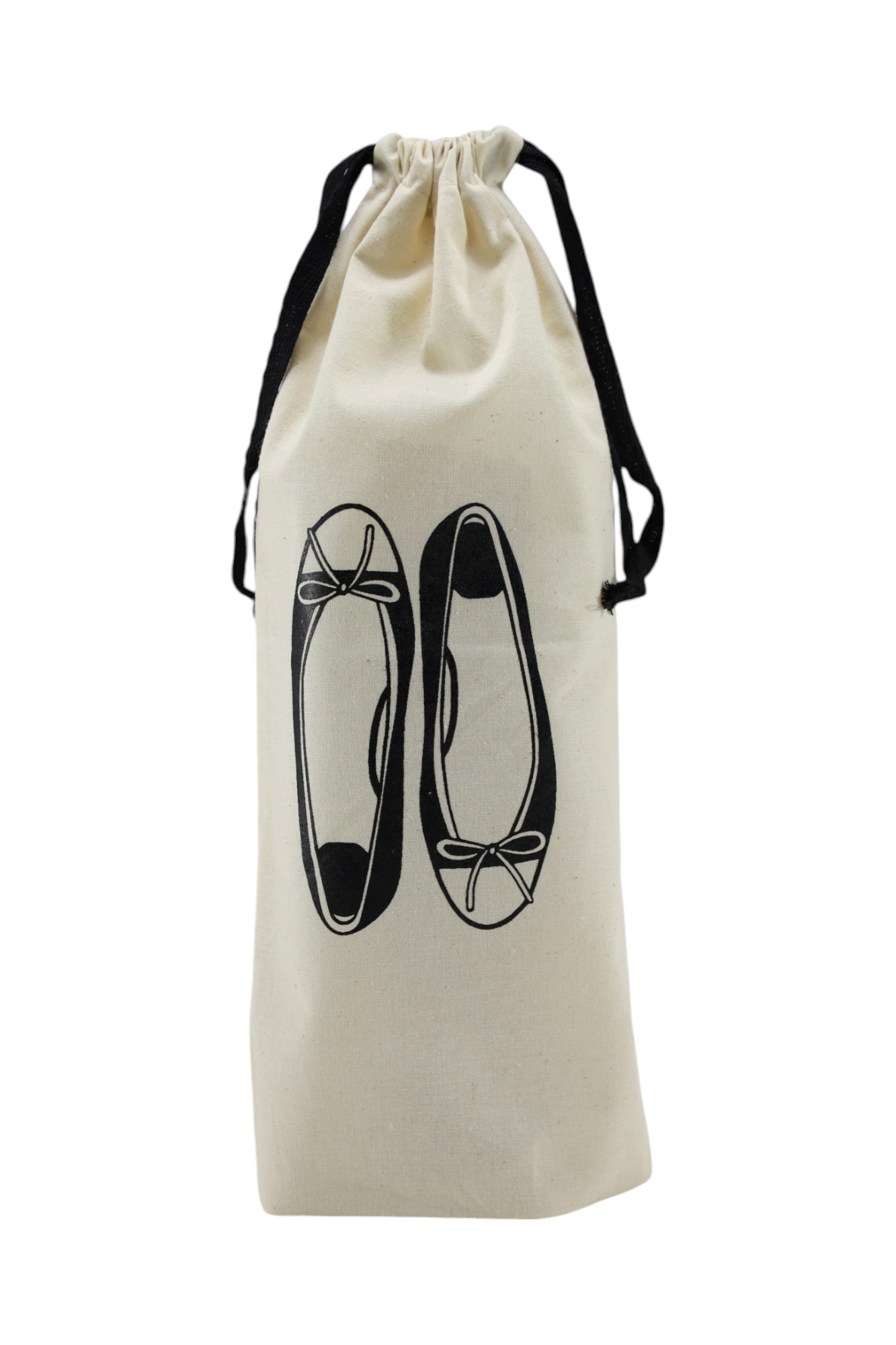 Pochon écru Moonlac avec dessin de ballerines – rangement délicat pour chaussures plates, idéal pour les voyages ou le quotidien.