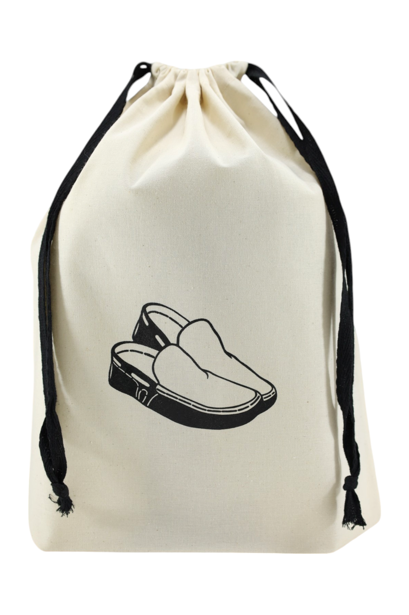 Pochon écru Moonlac avec dessin de chaussures d’été – rangement pratique pour sandales, espadrilles ou mocassins légers.