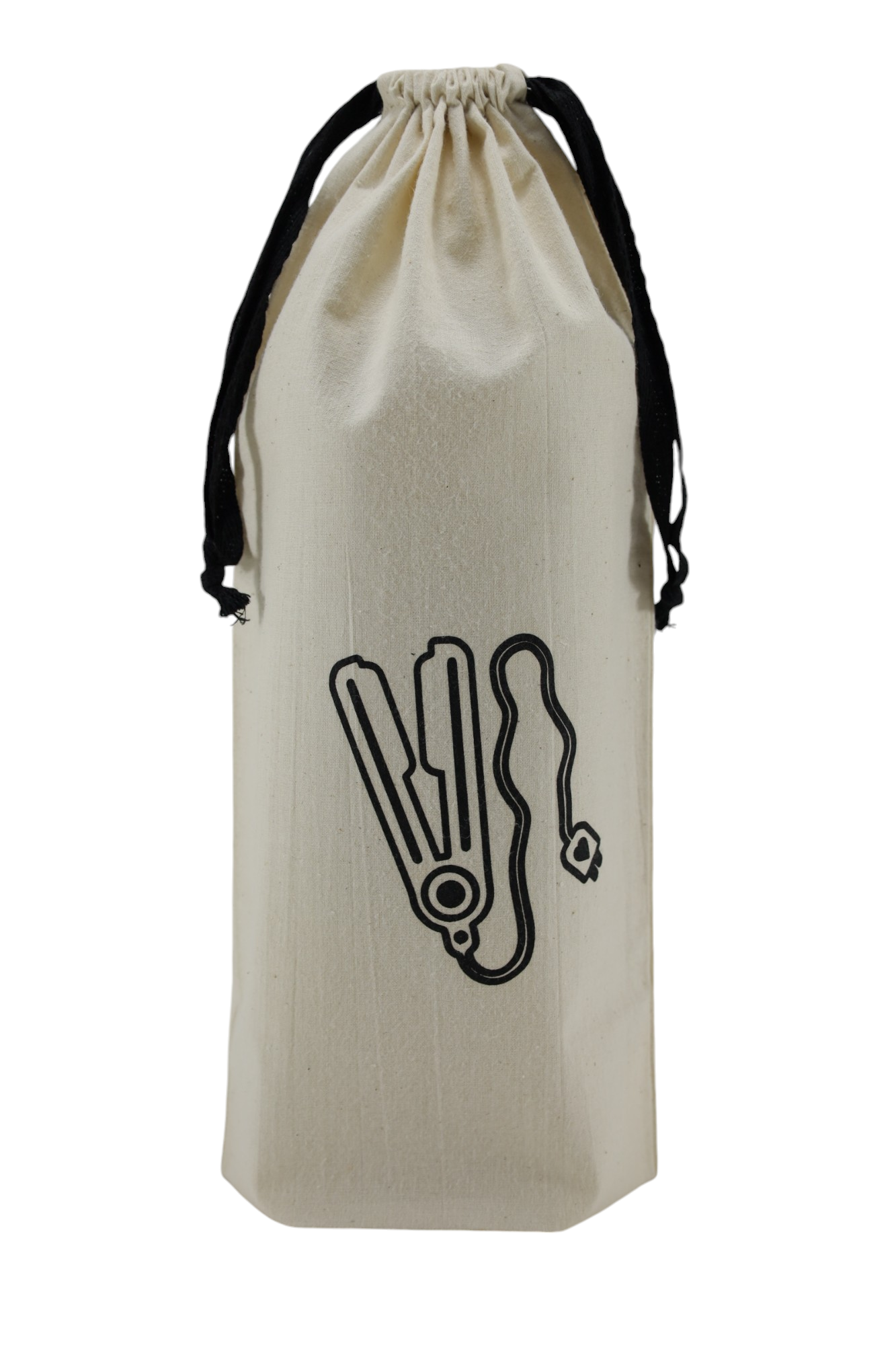 Pochon écru Moonlac avec dessin de lisseur – rangement élégant et pratique pour fer à lisser ou accessoires coiffure.