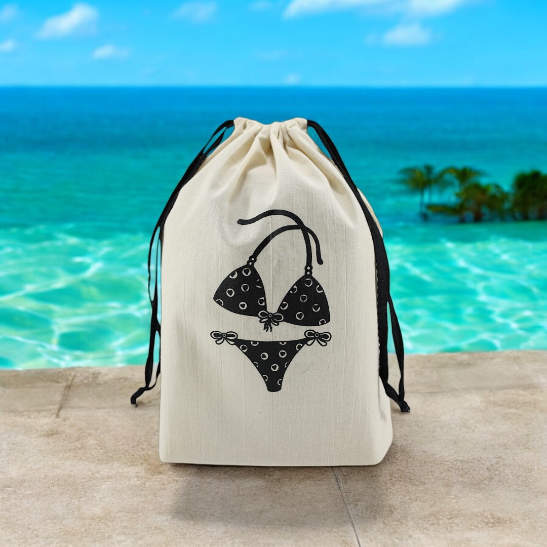 Pochon en coton écru pour mettre les maillots accessoire de valise et de rangement Moonlac