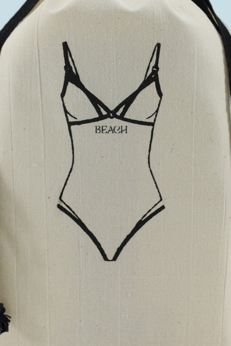 Pochon écru Moonlac pour maillot une pièce – motif BEACH
