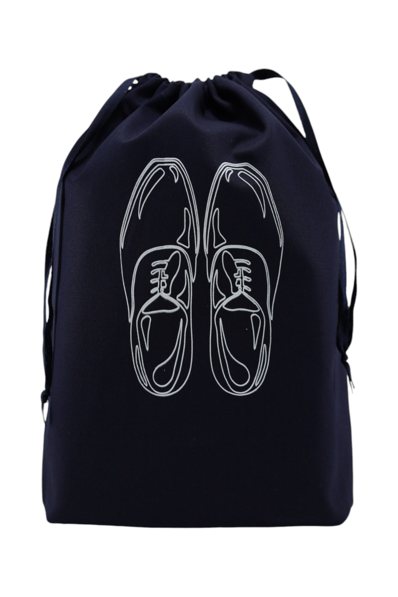 Pochon bleu marine Moonlac avec dessin de chaussures classiques homme – rangement chic pour protéger ses souliers lors des déplacements