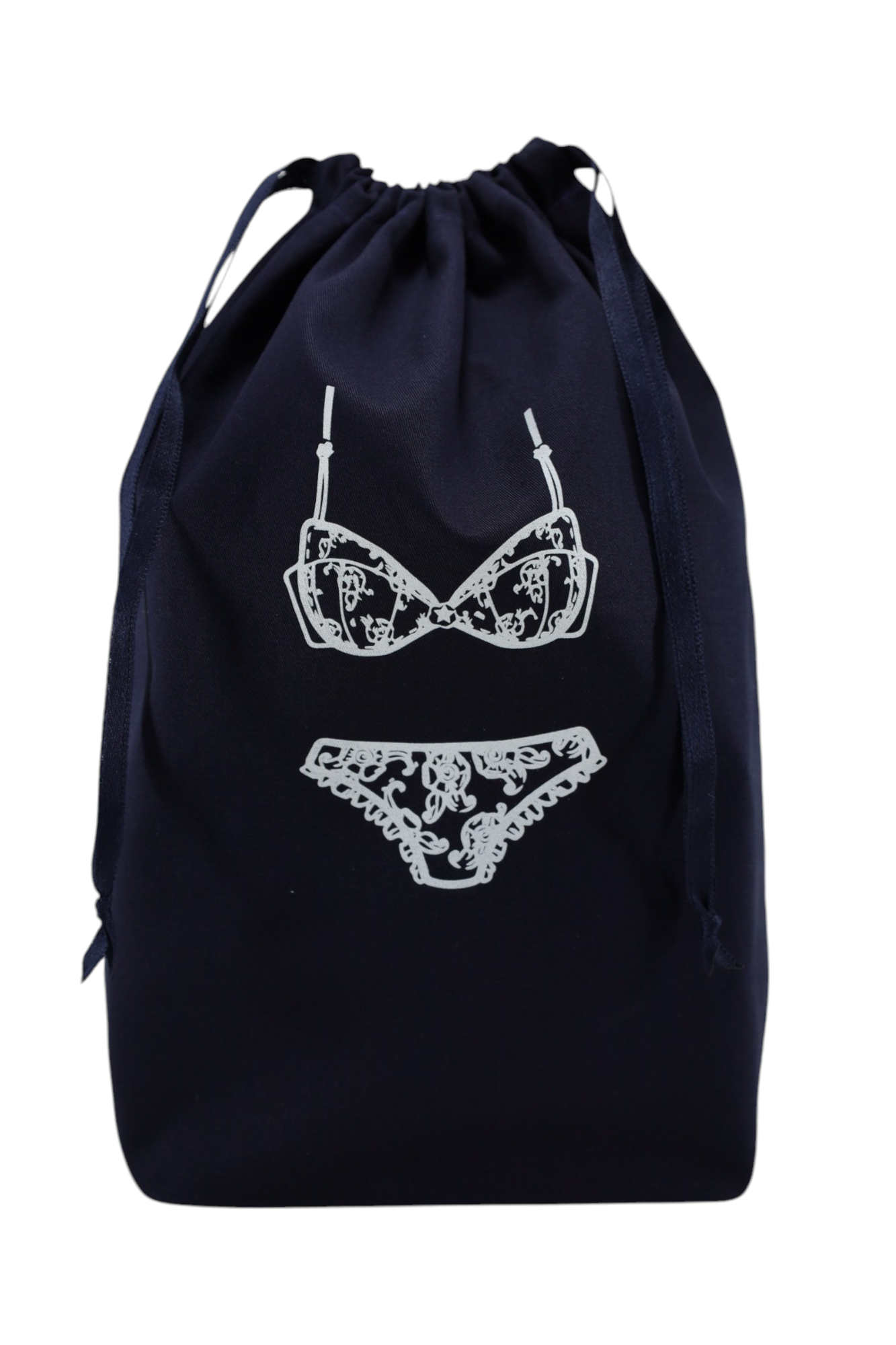 Pochon bleu marine Moonlac avec dessin de lingerie féminine – rangement délicat pour sous-vêtements dans la valise ou le dressing.