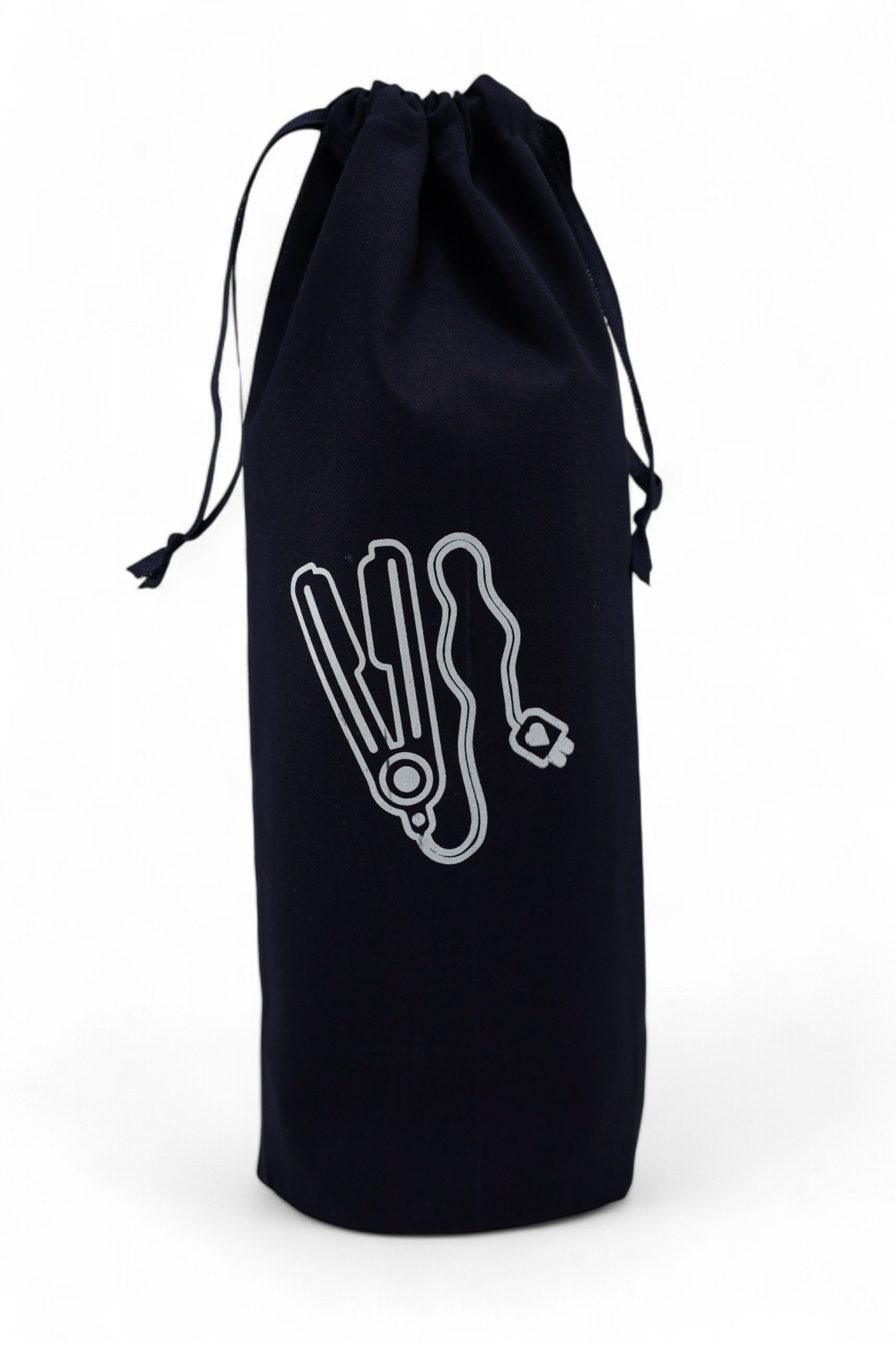 Pochon bleu marine Moonlac avec dessin de lisseur – rangement élégant pour fer à lisser ou accessoires de coiffure.