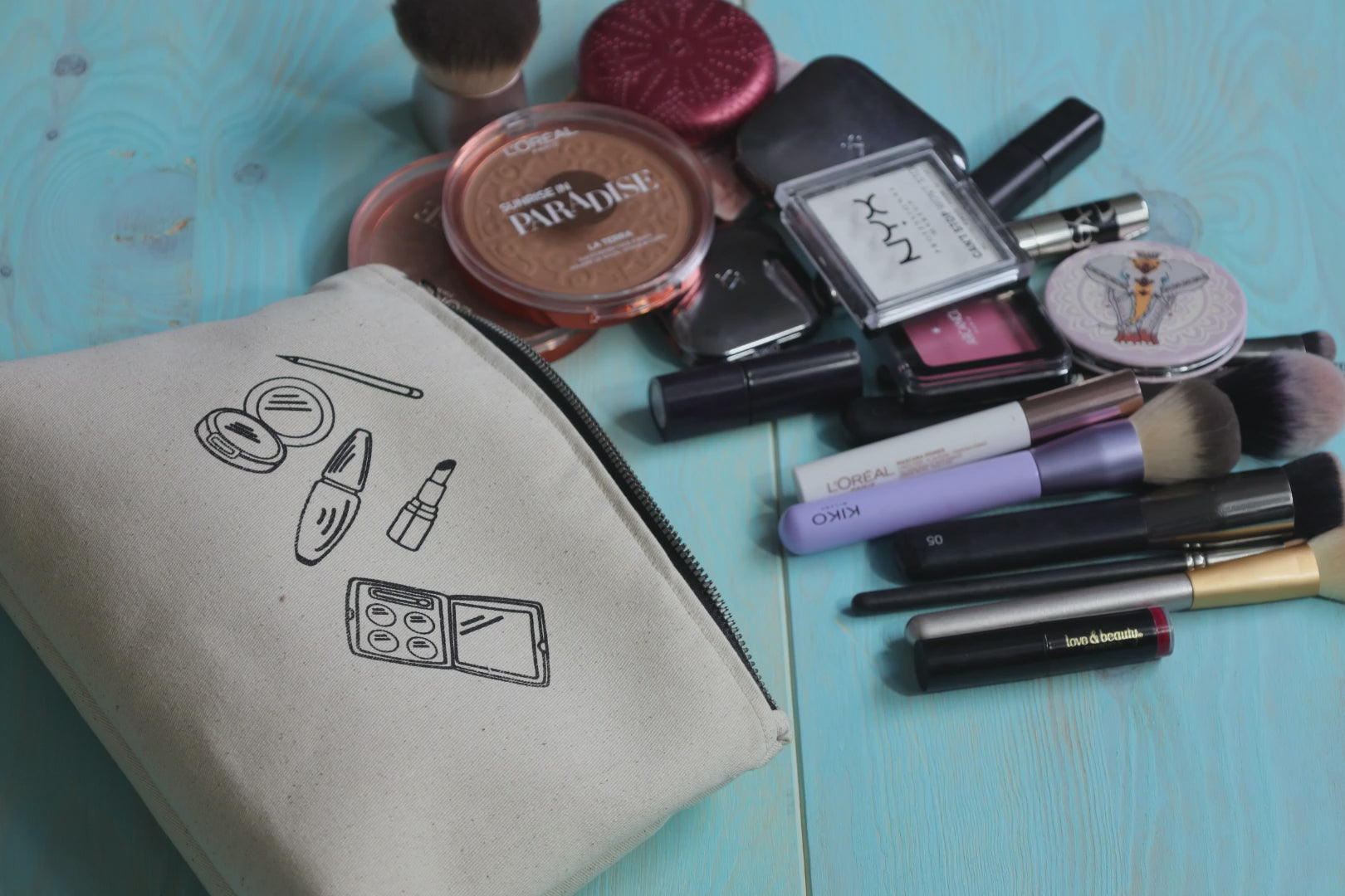 Grande pochette MOONLAC en coton écru pour le maquillage couleur écru intérieur imperméable