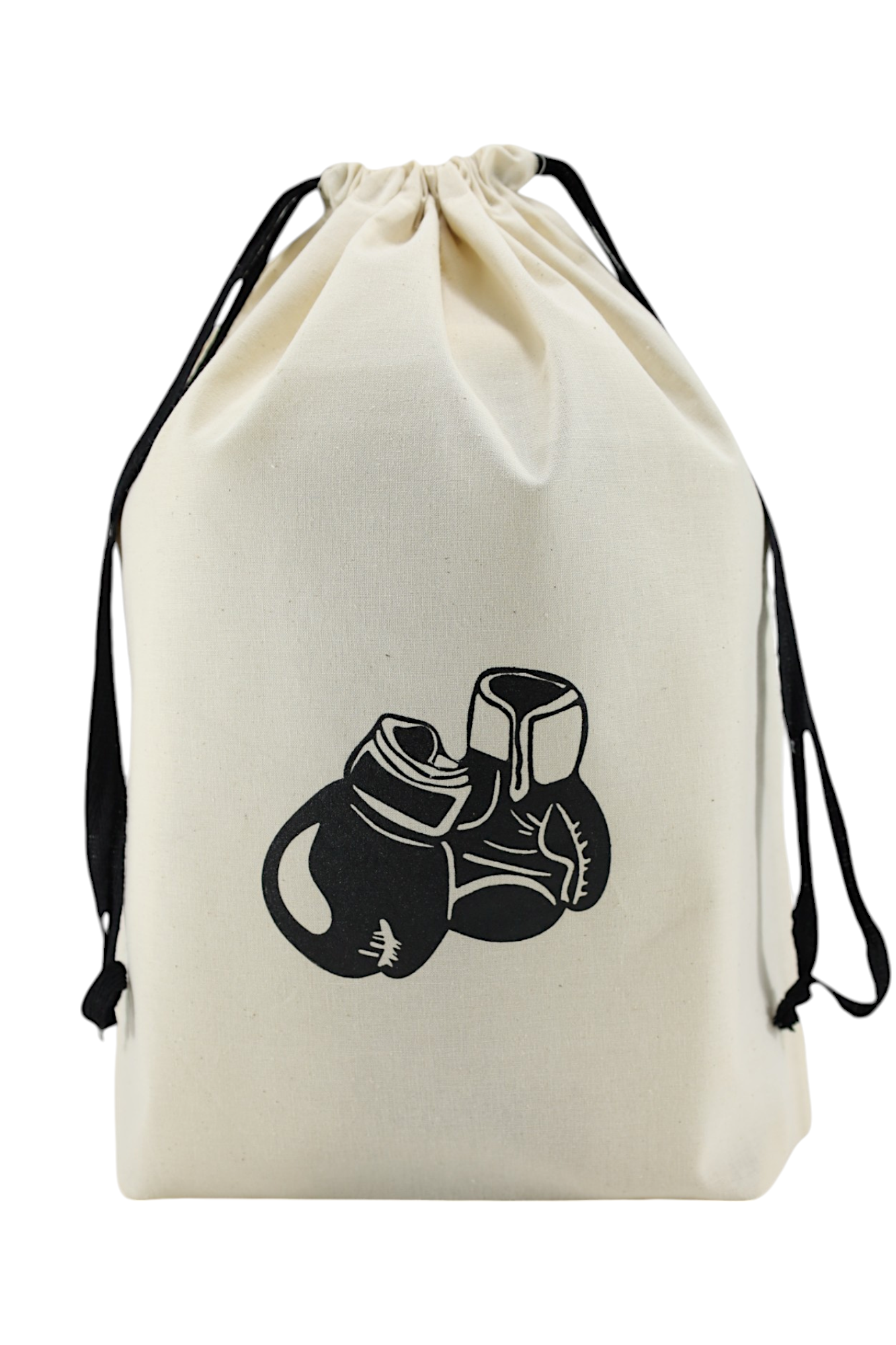 Sac écru Moonlac avec dessin de gants de boxe – rangement stylé pour accessoires de sport ou tenue de boxe.
