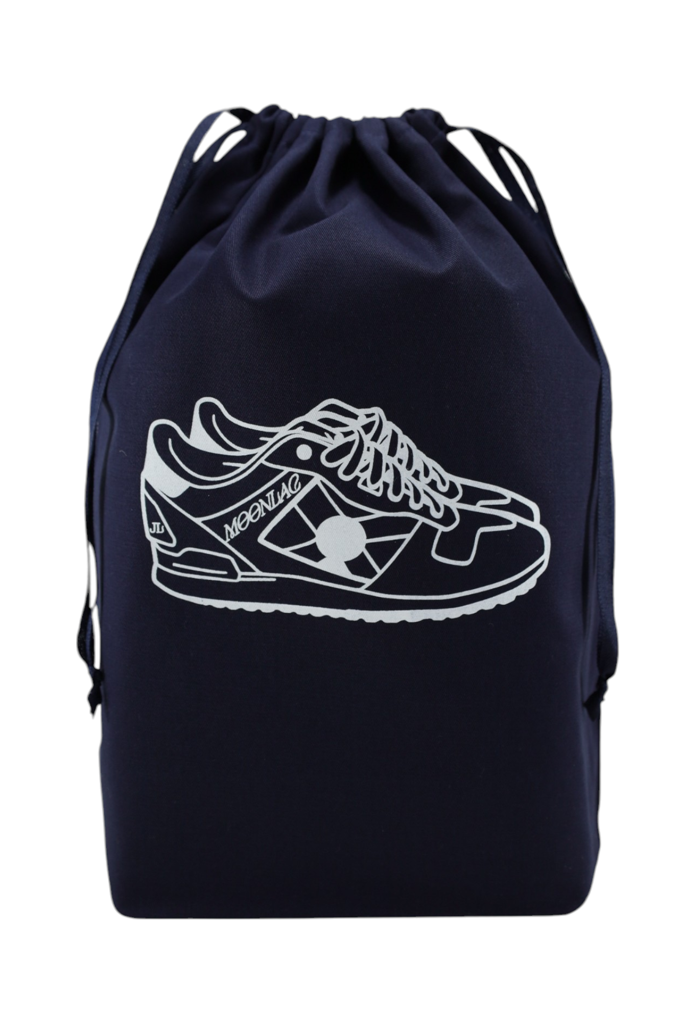 Vos belles baskets protégées avec ce sac à chaussures Moonlac en coton marine, dans votre valise cabine