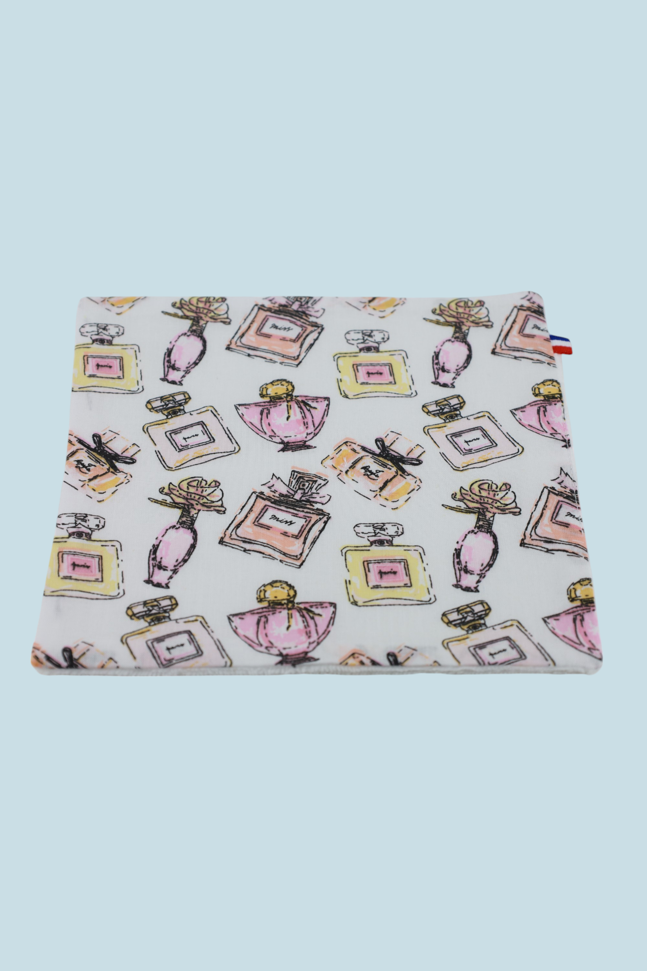 Serviette visage à usage unique en bambou et coton imprimé bouteilles de parfum